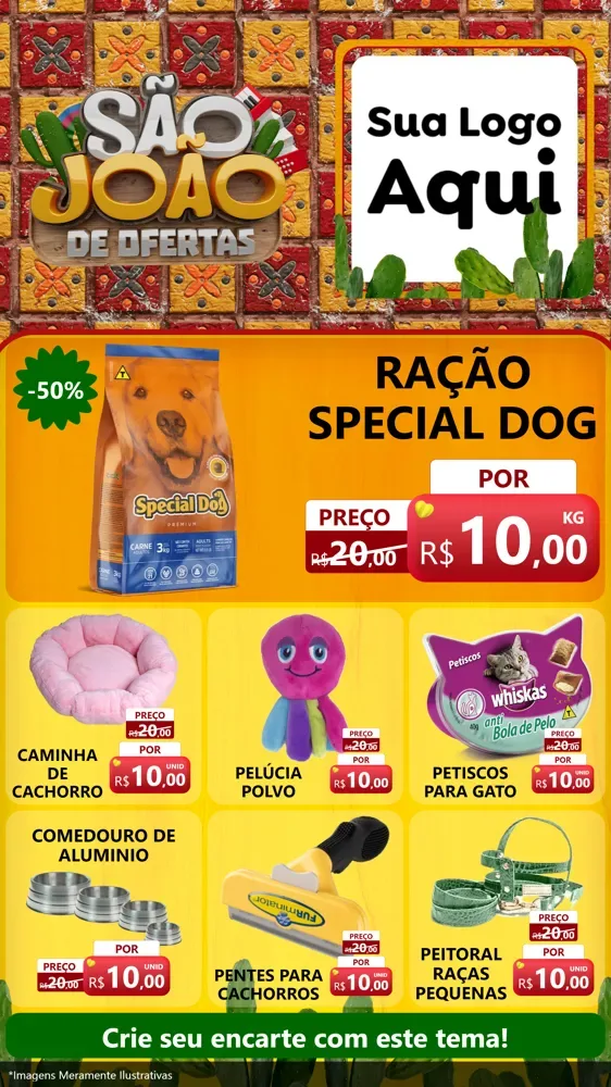 Modelo de Rede Social para Stories com o tema São João de Muitas Ofertas - Junina para Pet Shop