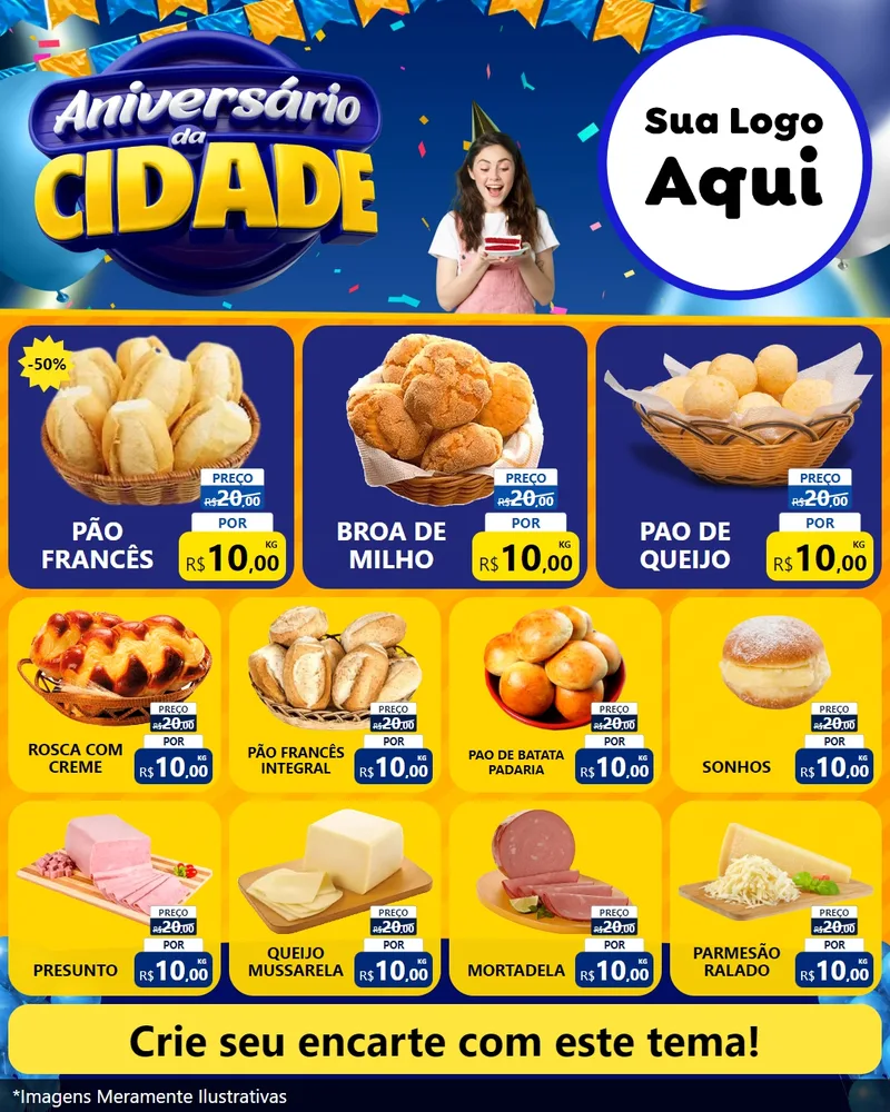 Modelo de Rede Social para Feed Instagram com o tema Aniversário da Cidade para Padaria