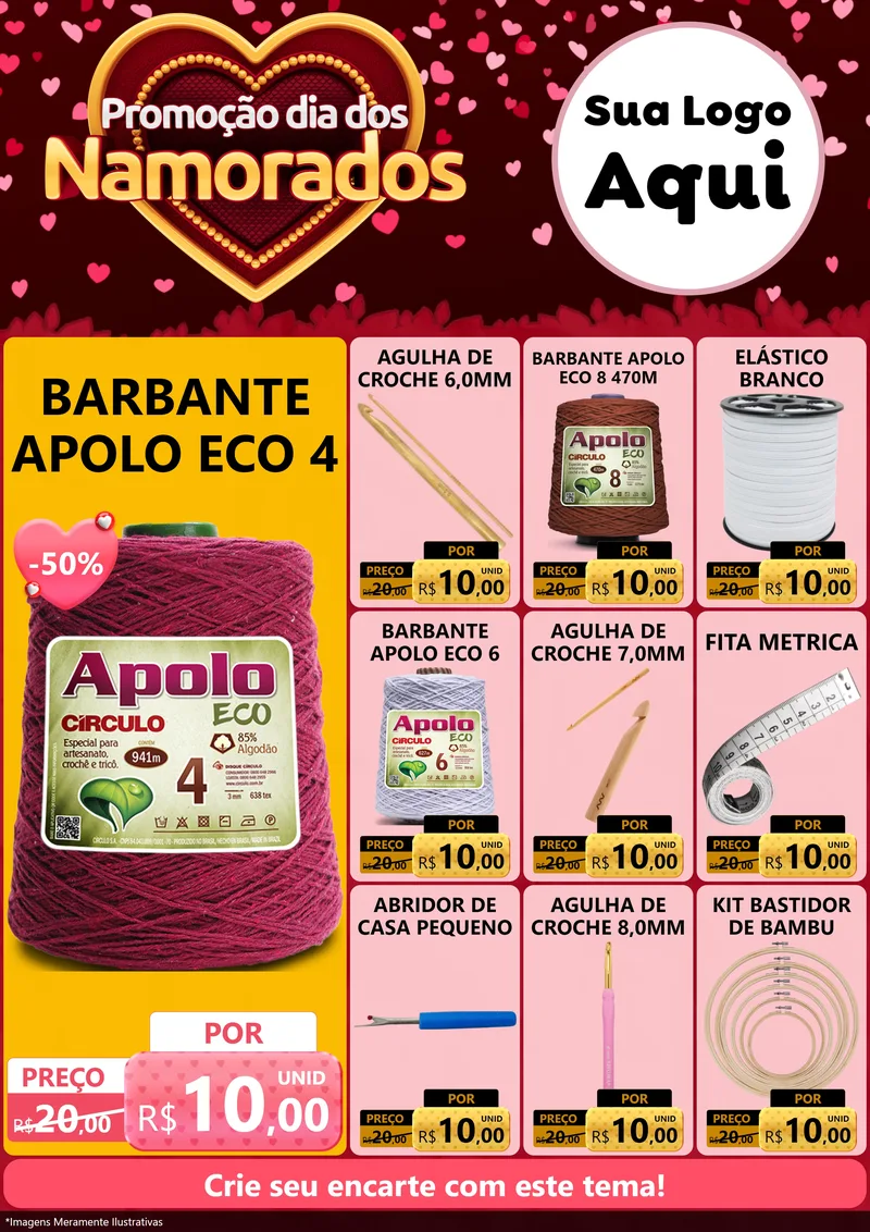 Modelo de Encarte para Encarte A4 Vertical com o tema Promoção Dia Dos Namorados para Armarinho e Aviamentos