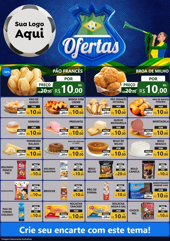Modelo de Encarte para Encarte A4 Vertical com o tema Ofertas (Futebol) para Padaria