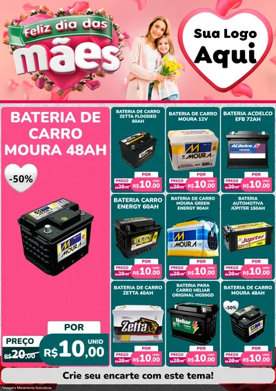 Modelo de Encarte para Encarte A4 Vertical com o tema Feliz Dia das Mães para Baterias Elétricas