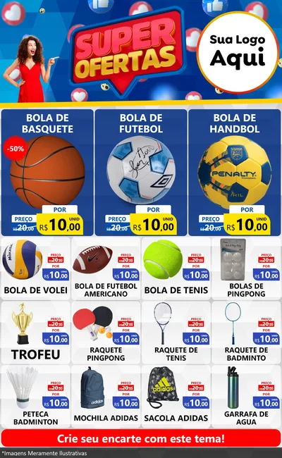 Modelo de Encarte para Encarte Grande com o tema Super Ofertas para Artigos Esportivos