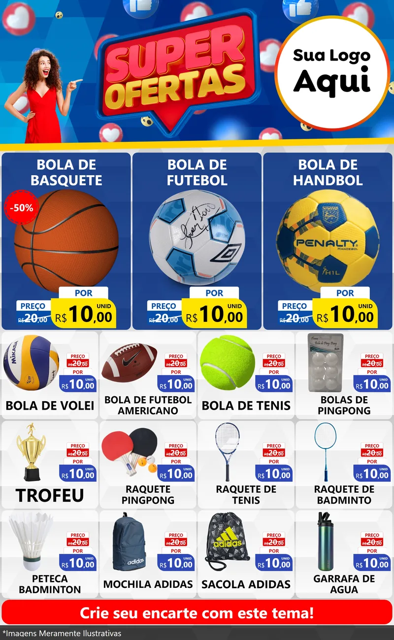 Modelo de Encarte para Encarte Grande com o tema Super Ofertas para Artigos Esportivos