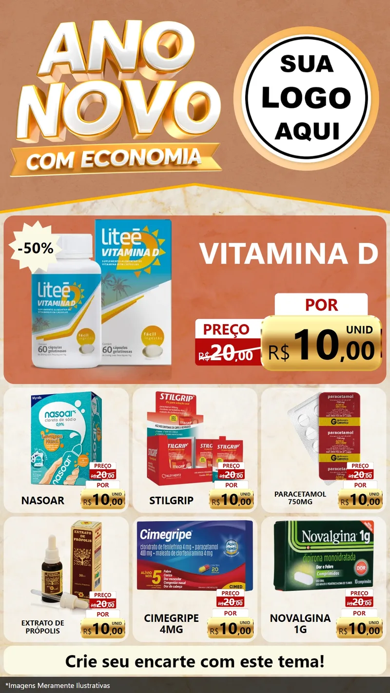 Modelo de Rede Social para Stories com o tema Ano Novo Com Economia para Farmácia