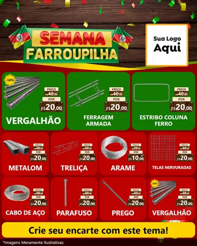 Modelo de Rede Social para Feed Instagram com o tema Semana Farroupilha para Ferragens