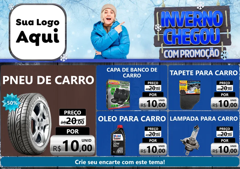 Modelo de Encarte para Encarte A4 Horizontal com o tema Inverno Chegou Com Promoção para Auto peças