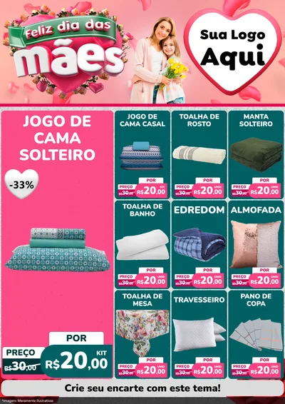 Modelo de Encarte para Encarte A4 Vertical com o tema Feliz Dia das Mães para Cama, Mesa e Banho
