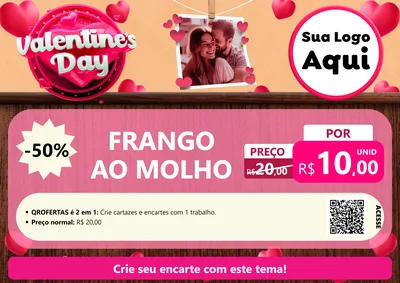 Modelo de Cartaz para Cartaz A4 Horizontal com o tema Valentine's Day para Restaurante