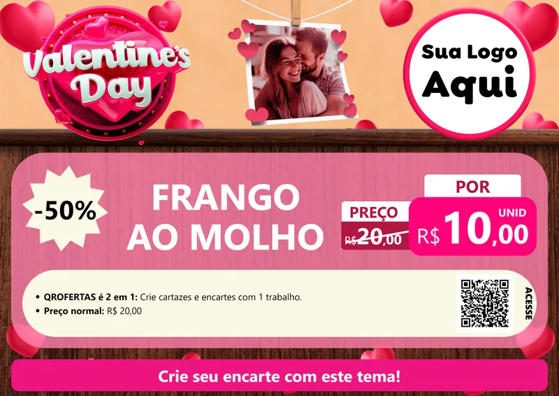 Modelo de Cartaz para Cartaz A4 Horizontal com o tema Valentine's Day para Restaurante