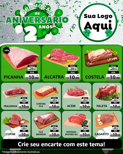 Modelo de Rede Social para Feed Instagram com o tema Promoção de Aniversário - 2 Anos para Açougue