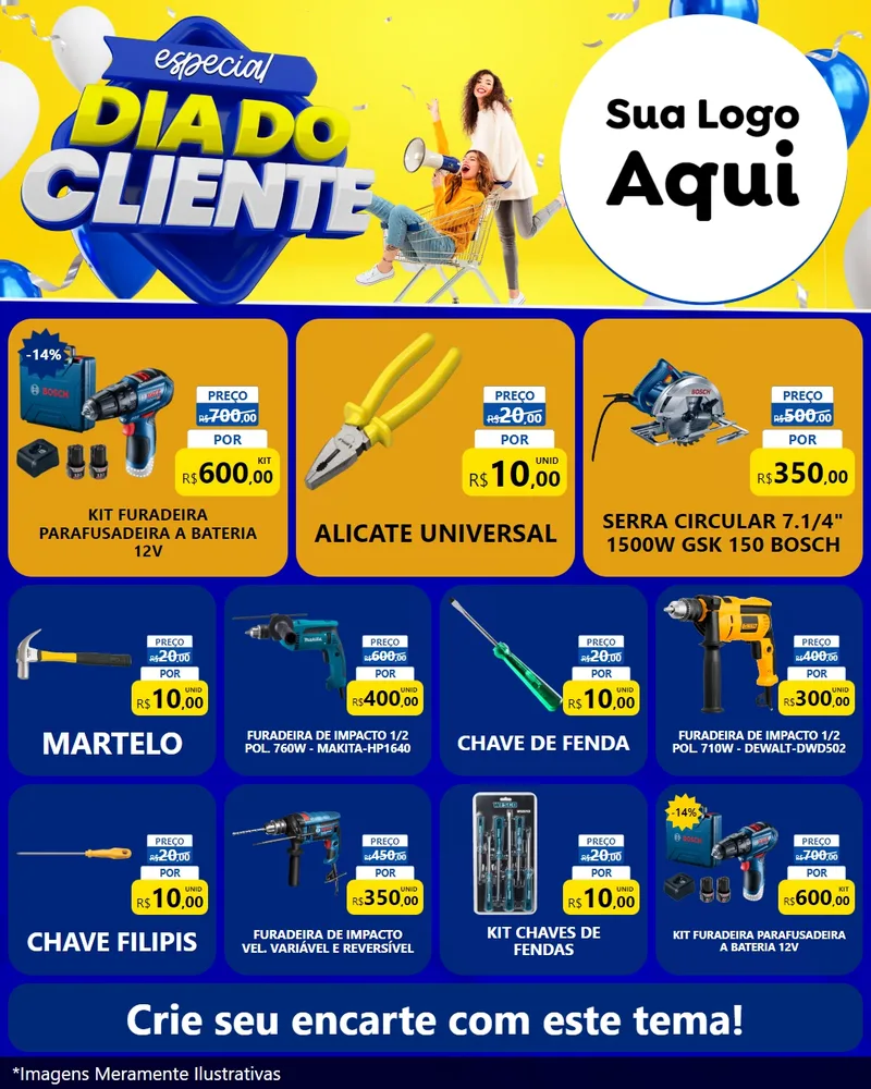 Modelo de Rede Social para Feed Instagram com o tema Especial Dia do Cliente para Maquinas e Ferramentas
