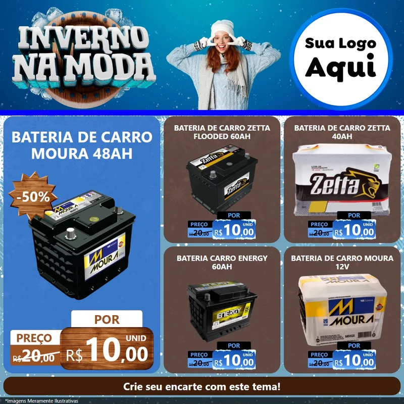 Modelo de Rede Social para Feed Facebook com o tema Inverno na Moda para Baterias Elétricas