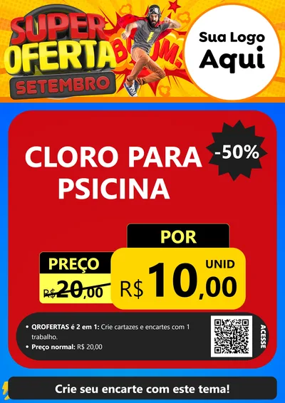 Modelo de Cartaz para Cartaz A4 Vertical com o tema Super Oferta Setembro para Produtos para Piscina