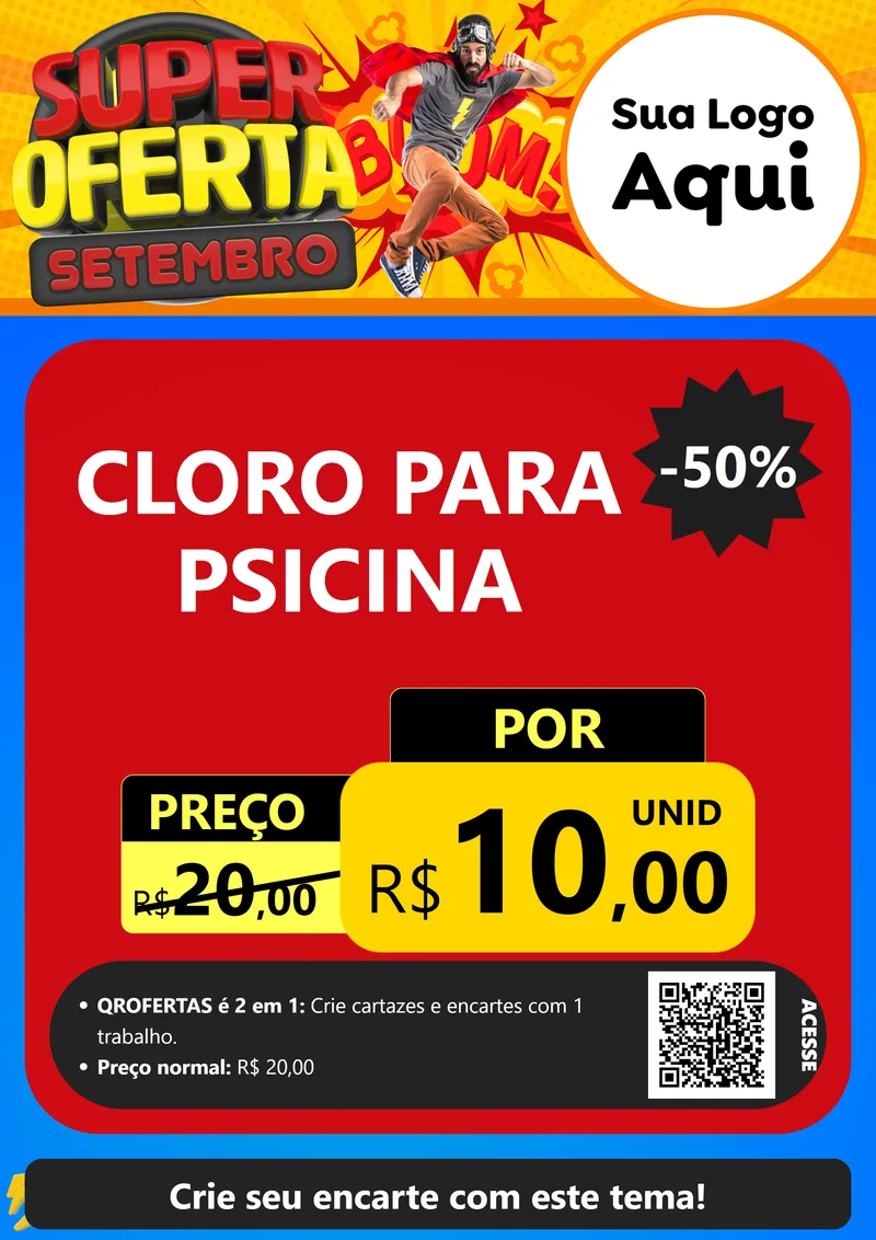 Modelo de Cartaz para Cartaz A4 Vertical com o tema Super Oferta Setembro para Produtos para Piscina
