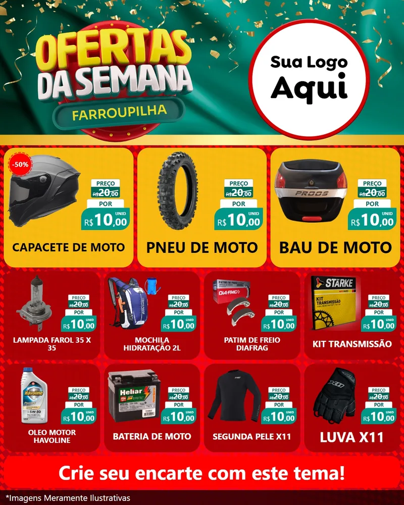 Modelo de Rede Social para Feed Instagram com o tema Ofertas da Semana Farroupilha para Moto peças