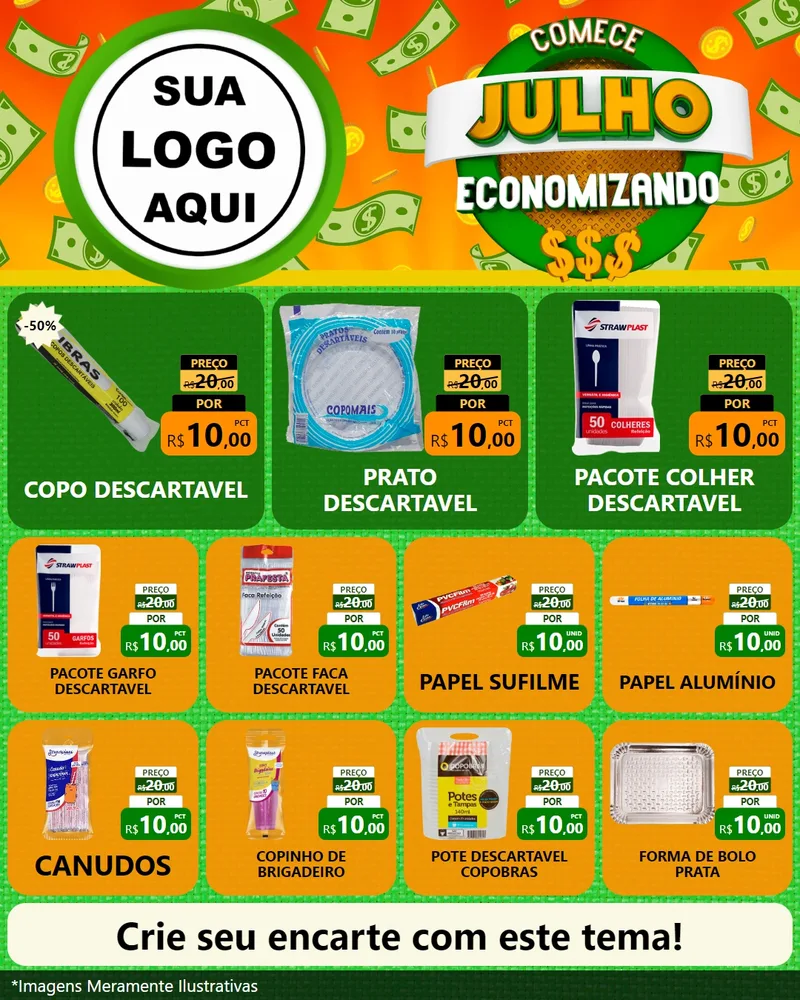 Modelo de Rede Social para Feed Instagram com o tema Comece Julho Economizando para Embalagens