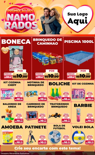 Modelo de Encarte para Encarte Grande com o tema Promoção dos Namorados para Brinquedos
