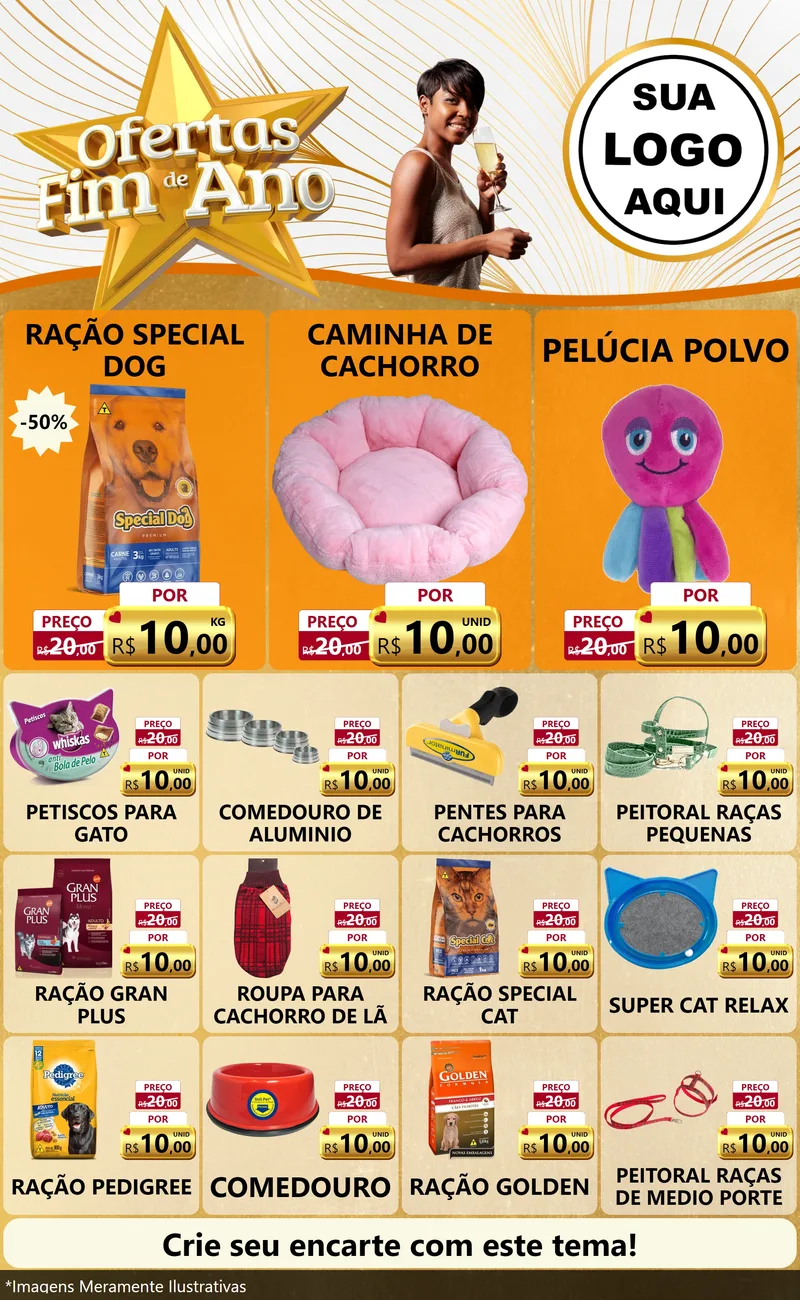 Modelo de Encarte para Encarte Grande com o tema Ofertas Fim de Ano para Pet Shop