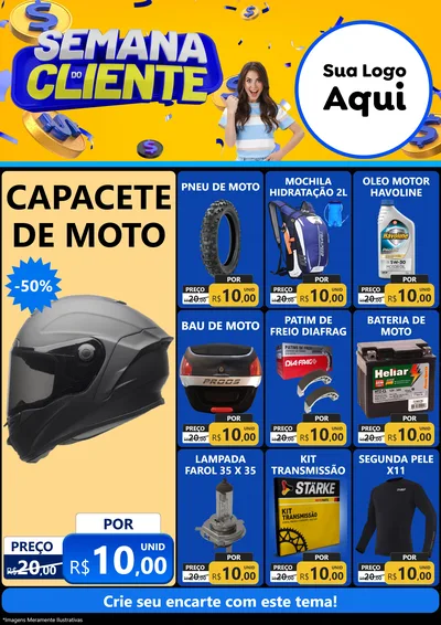 Modelo de Encarte para Encarte A4 Vertical com o tema Semana do Cliente para Moto peças