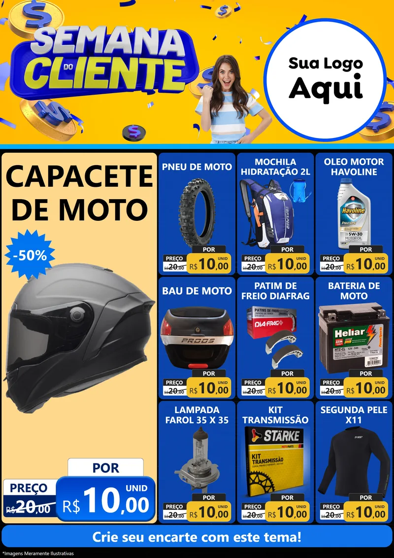 Modelo de Encarte para Encarte A4 Vertical com o tema Semana do Cliente para Moto peças