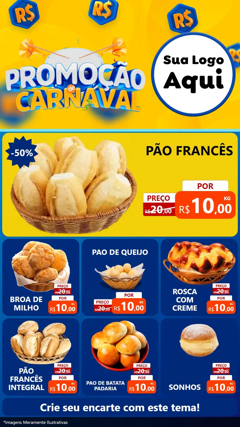 Modelo de Rede Social para Stories com o tema Promoção de Carnaval para Padaria