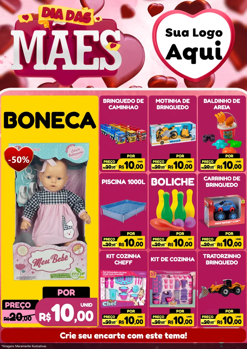 Modelo de Encarte para Encarte A4 Vertical com o tema Dia Das Mães para Brinquedos