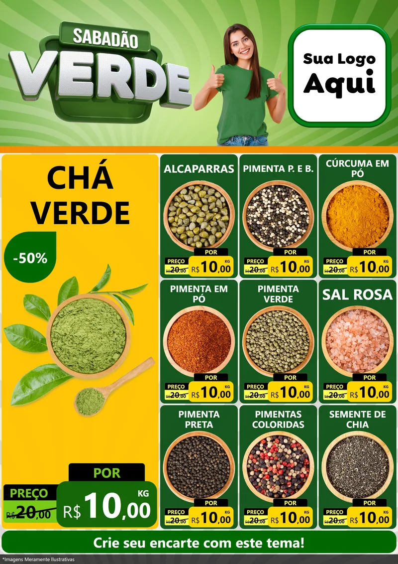 Modelo de Encarte para Encarte A4 Vertical com o tema Sabadão Verde para Produtos Naturais