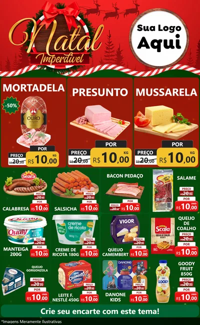 Modelo de Encarte para Encarte Grande com o tema Natal Imperdível para Frios e Laticínios