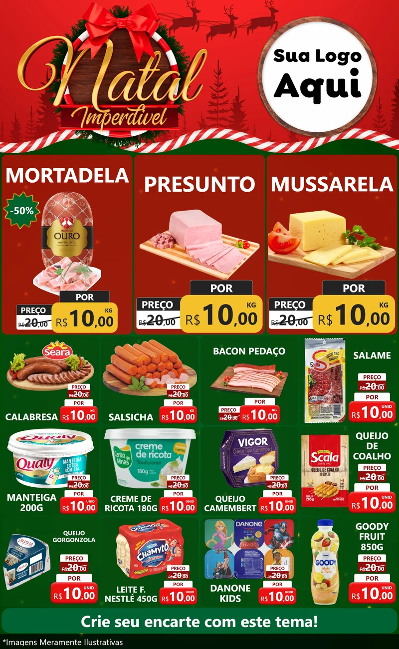 Modelo de Encarte para Encarte Grande com o tema Natal Imperdível para Frios e Laticínios