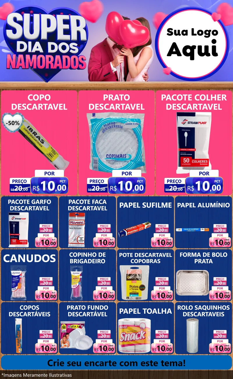 Modelo de Encarte para Encarte Grande com o tema Super Dia dos Namorados para Embalagens