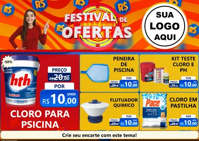 Modelo de Encarte para Encarte A4 Horizontal com o tema Festival de Ofertas para Produtos para Piscina