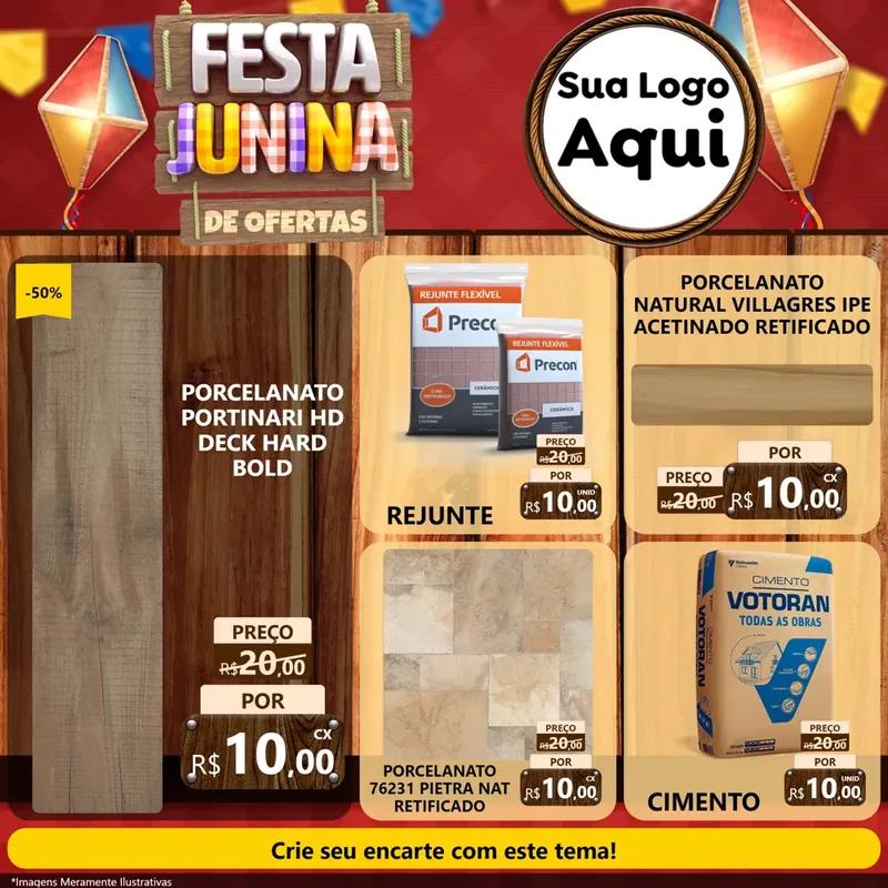 Modelo de Rede Social para Feed Facebook com o tema Festa Junina de Ofertas para Pisos e revestimentos