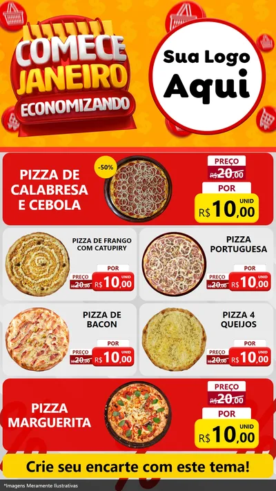 Modelo de TV para TV Vertical com o tema Comece Janeiro Economizando para Pizzaria
