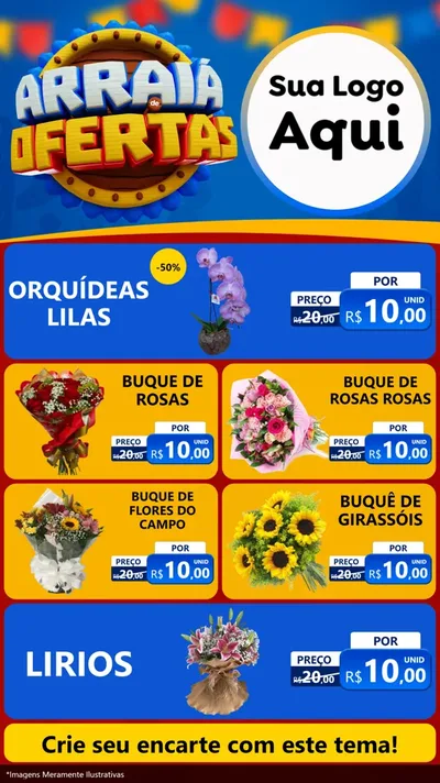 Modelo de TV para TV Vertical com o tema Arraiá de Ofertas - Junina para Floricultura e jardim