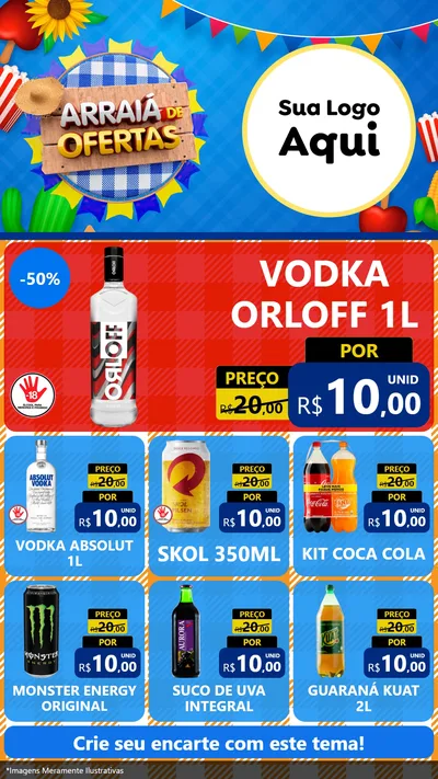 Modelo de Rede Social para Stories com o tema Arraiá de Ofertas para Distribuidora de bebidas