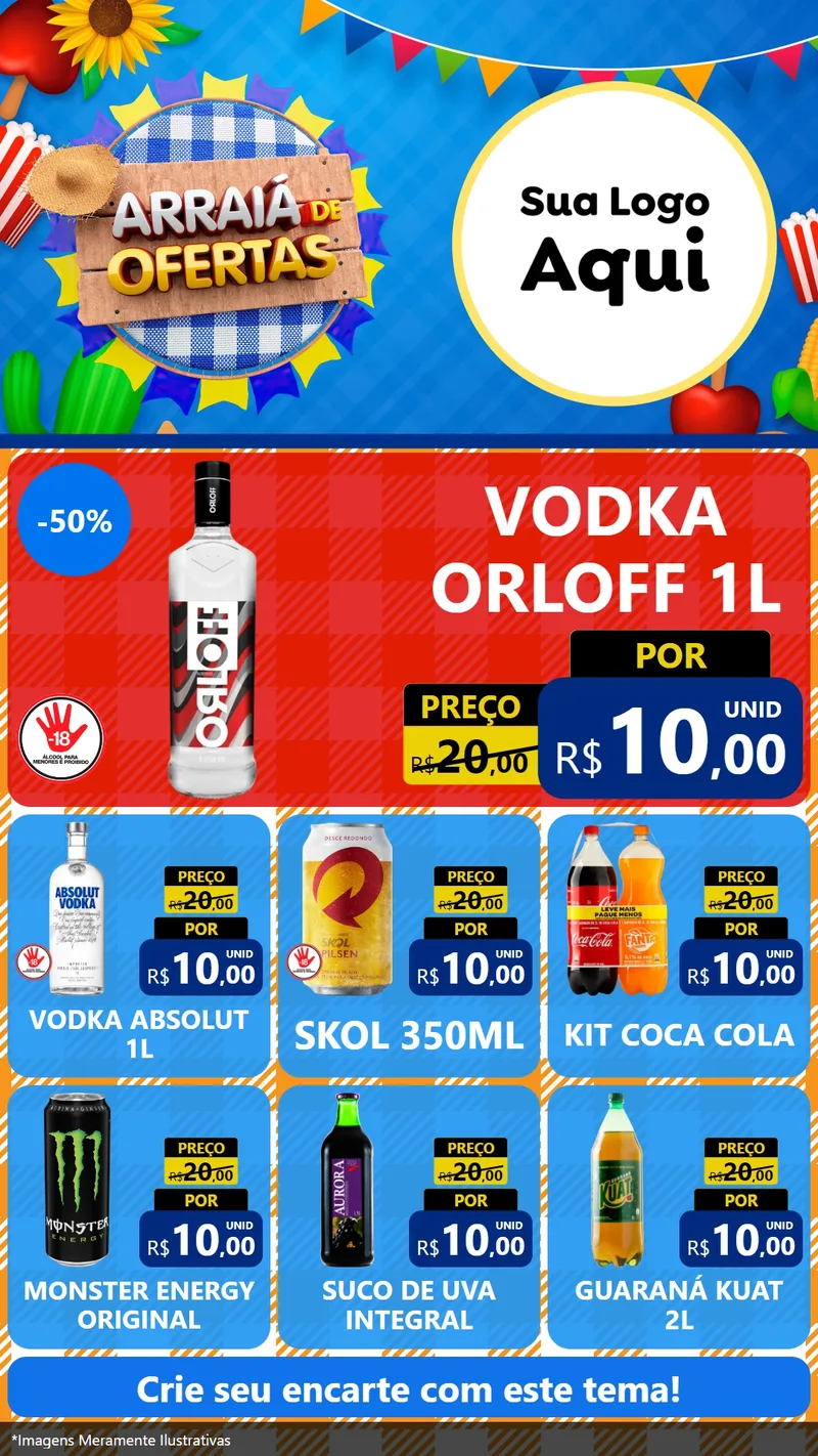 Modelo de Rede Social para Stories com o tema Arraiá de Ofertas para Distribuidora de bebidas