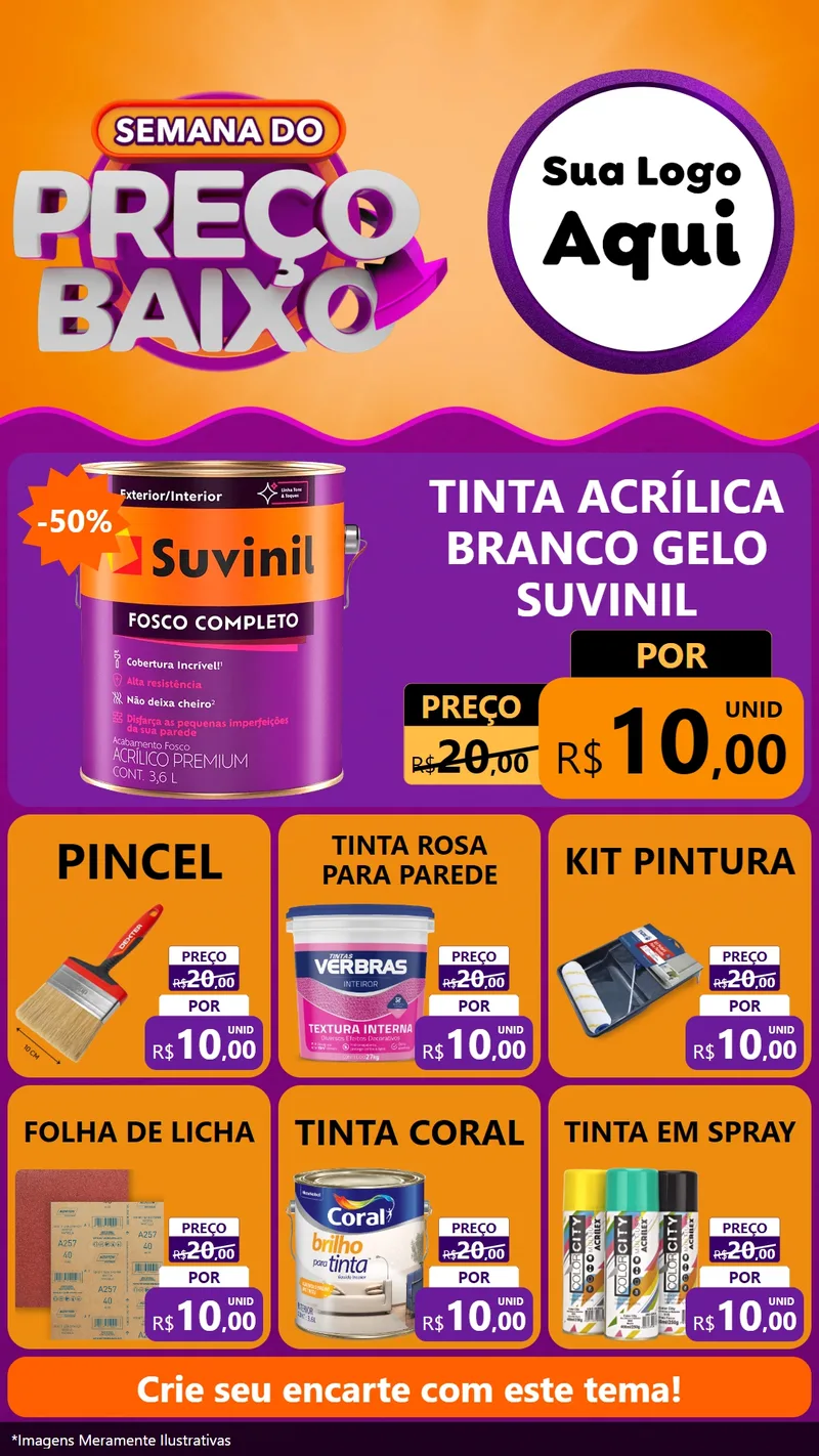 Modelo de Rede Social para Stories com o tema Semana do Preço Baixo para Tintas e Ferramentas
