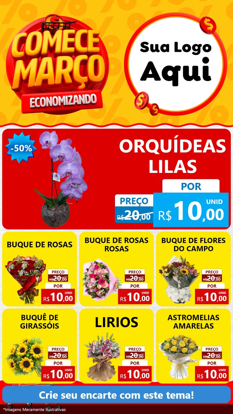 Modelo de Rede Social para Stories com o tema Comece Março Economizando para Floricultura e jardim