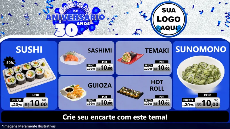 Modelo de TV para TV Horizontal com o tema Promoção de Aniversário - 30 Anos para Comida japonesa