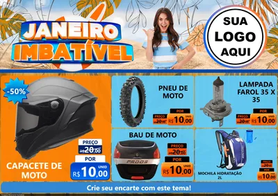 Modelo de Encarte para Encarte A4 Horizontal com o tema Janeiro Imbatível para Moto peças