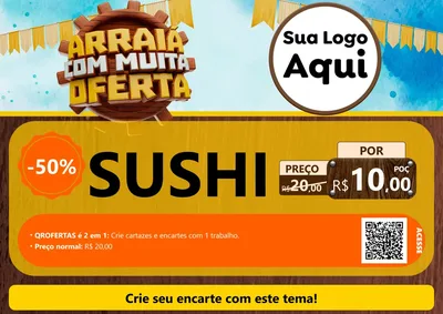 Modelo de Cartaz para Cartaz A4 Horizontal com o tema Ofertas de São João - Junina para Comida japonesa