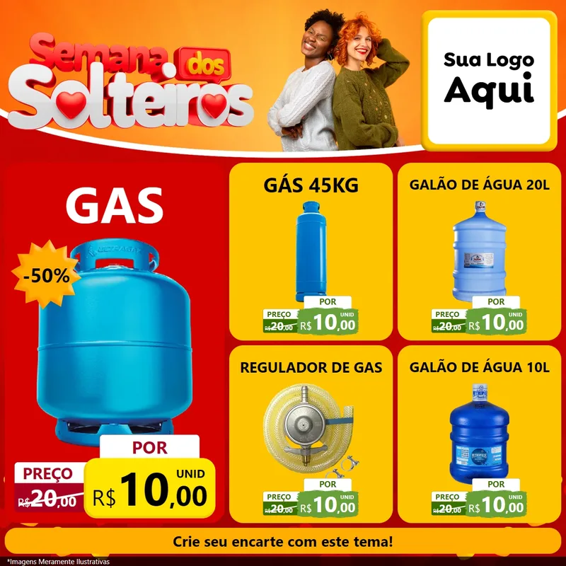 Modelo de Rede Social para Feed Facebook com o tema Semana dos Solteiros para Água e gás