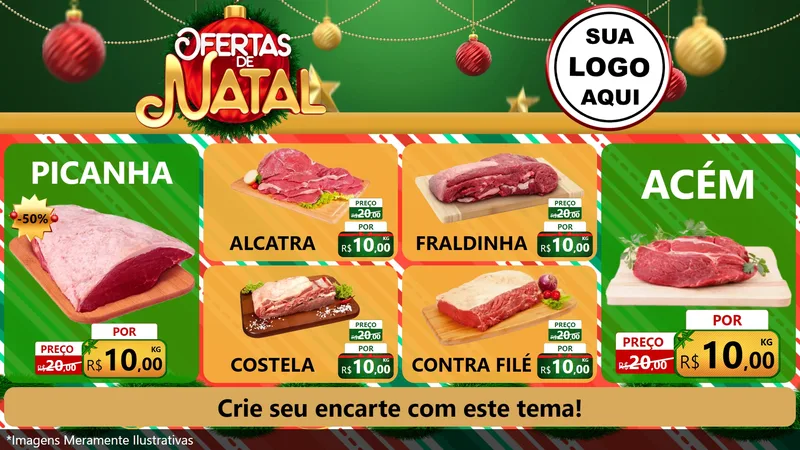 Modelo de TV para TV Horizontal com o tema Ofertas de Natal para Açougue
