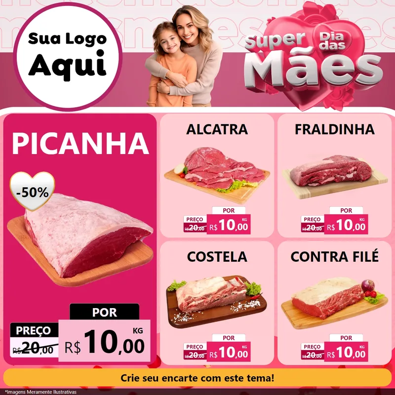 Modelo de Rede Social para Feed Facebook com o tema Super Dia Das Mães para Açougue