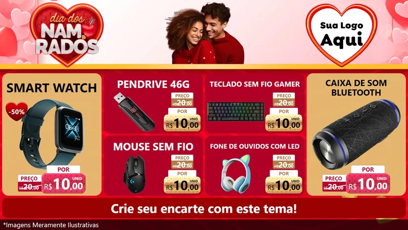 Modelo de TV para TV Horizontal com o tema Dia dos Namorados para Informática