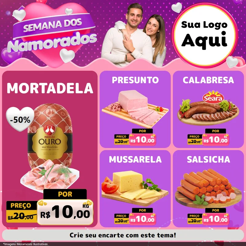 Modelo de Rede Social para Feed Facebook com o tema Semana dos Namorados para Frios e Laticínios
