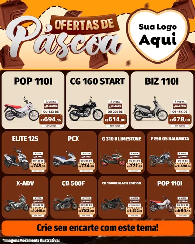 Modelo de Rede Social para Feed Instagram com o tema Ofertas de Páscoa para Concessionaria de Motos