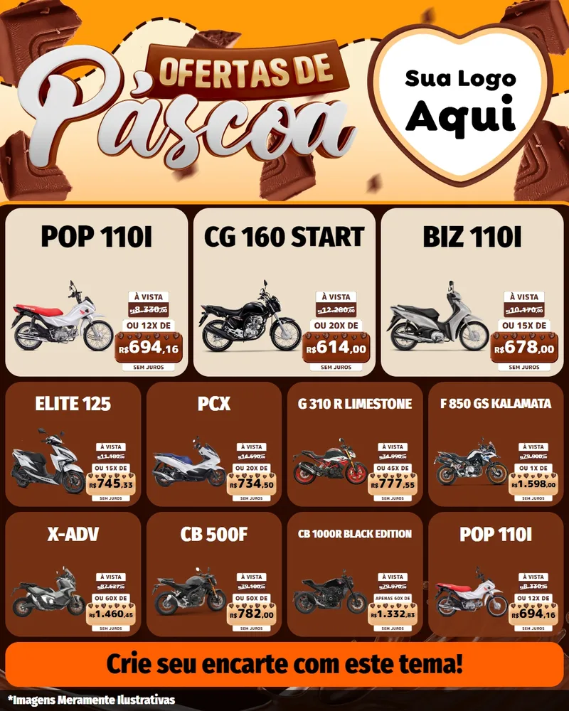 Modelo de Rede Social para Feed Instagram com o tema Ofertas de Páscoa para Concessionaria de Motos