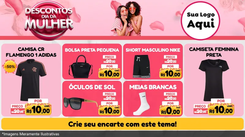 Modelo de TV para TV Horizontal com o tema Descontos Dia da Mulher para Roupas e acessórios