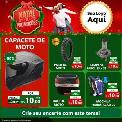 Modelo de Rede Social para Feed Facebook com o tema Natal de Promoções para Moto peças